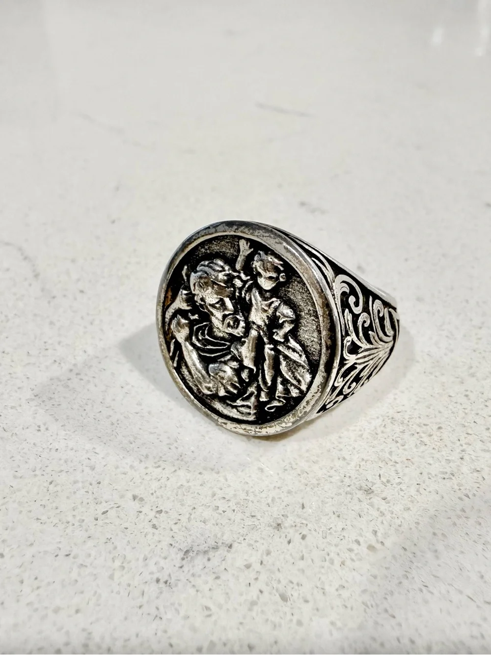 Men's Silver St. Christopher Signet Ring